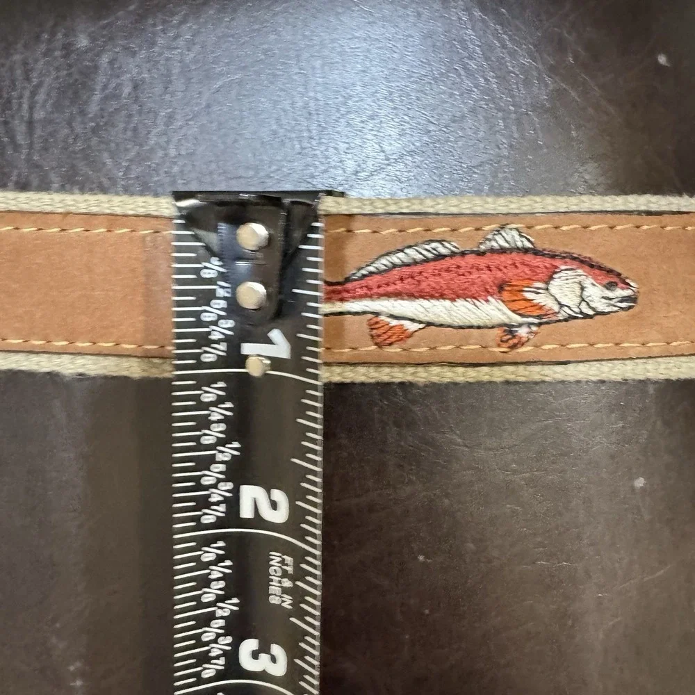Zep-Pro Redfish Embroidered Leather Canvas Belt Size 40 USA Solid Brass